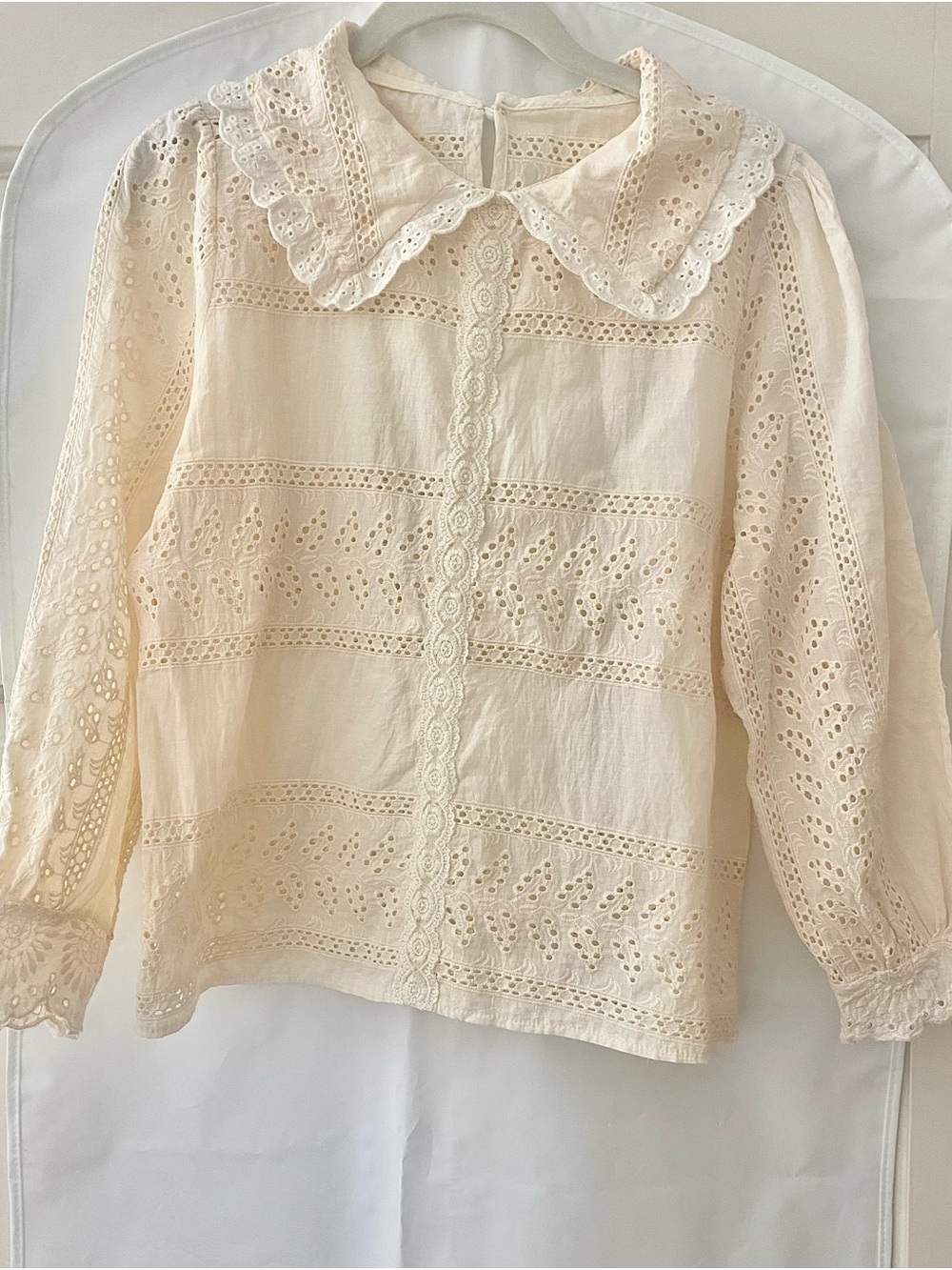 Cotton blouse Peter Pan collar eyelet lace cottagecore